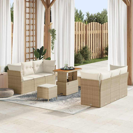 Havesofa Sæt 9 pcs Beige polyrattan
