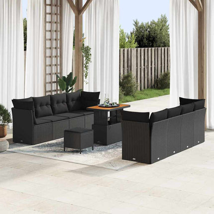 Havesofa Sæt 11 pcs Sort polyrattan