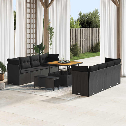 Havesofa Sæt 11 pcs Sort polyrattan