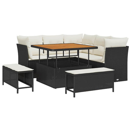 Havesofa Sæt 8 stk. Sort polyrattan