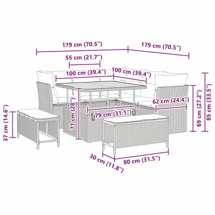 Havesofa Sæt 8 stk. Sort polyrattan