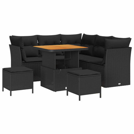 Havesofa Sæt 8 pcs Sort polyrattan
