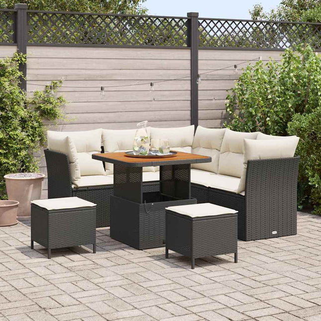 Havesofa Sæt 8 stk. Sort polyrattan