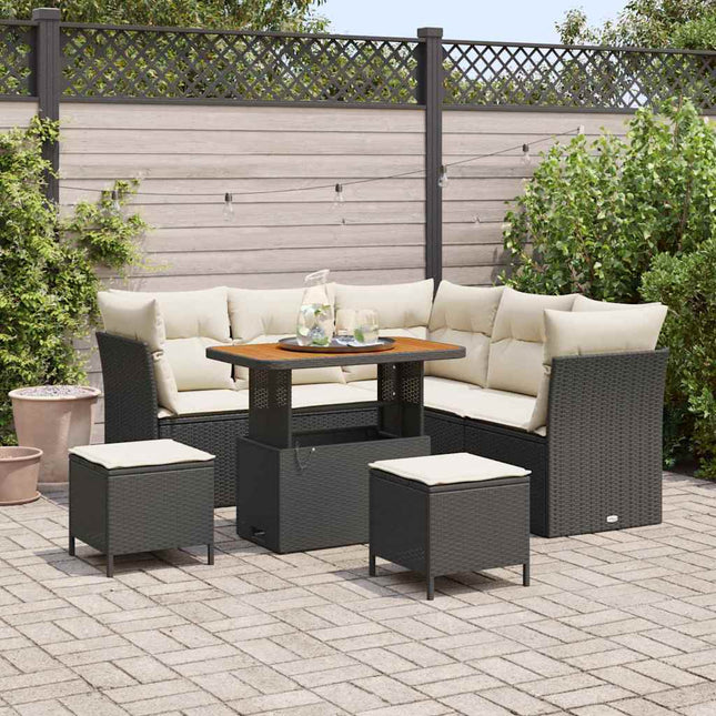 Havesofa Sæt 8 stk. Sort polyrattan