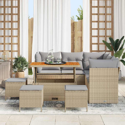 Havesofa Sæt 9 pcs Beige polyrattan