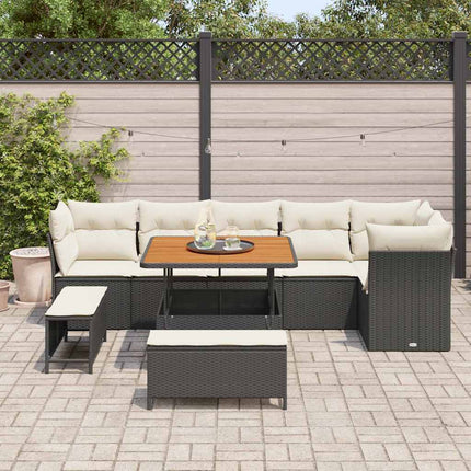 Havesofa Sæt 9 stk. Sort polyrattan