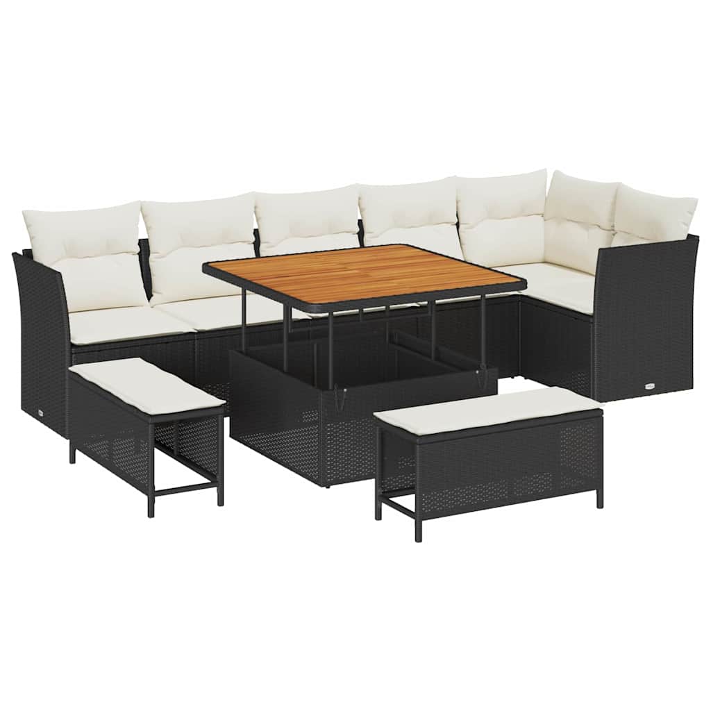 Havesofa Sæt 9 pcs Sort polyrattan