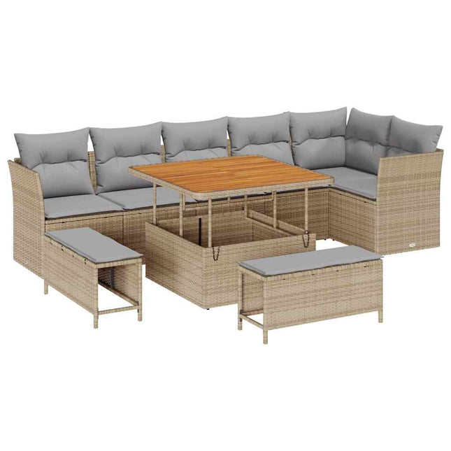 Havesofa Sæt 9 pcs Beige polyrattan