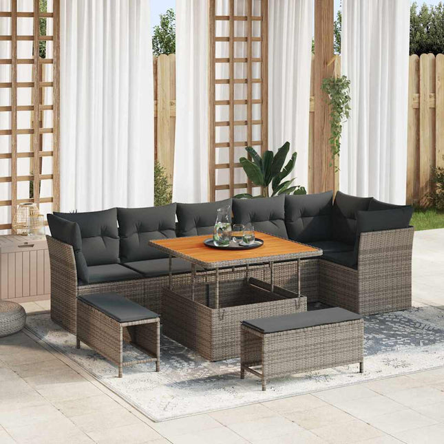 Havesofa Sæt 9 pcs Grå polyrattan