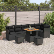 Havesofa Sæt 9 pcs Sort polyrattan