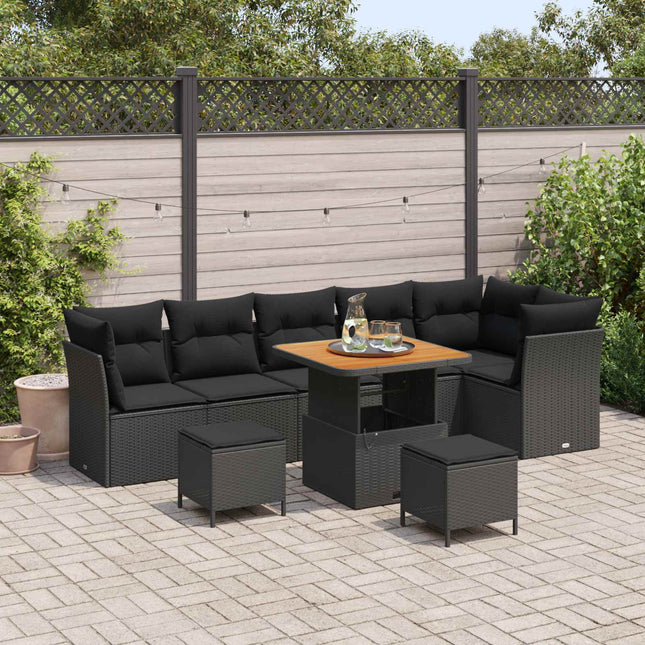 Havesofa Sæt 9 pcs Sort polyrattan