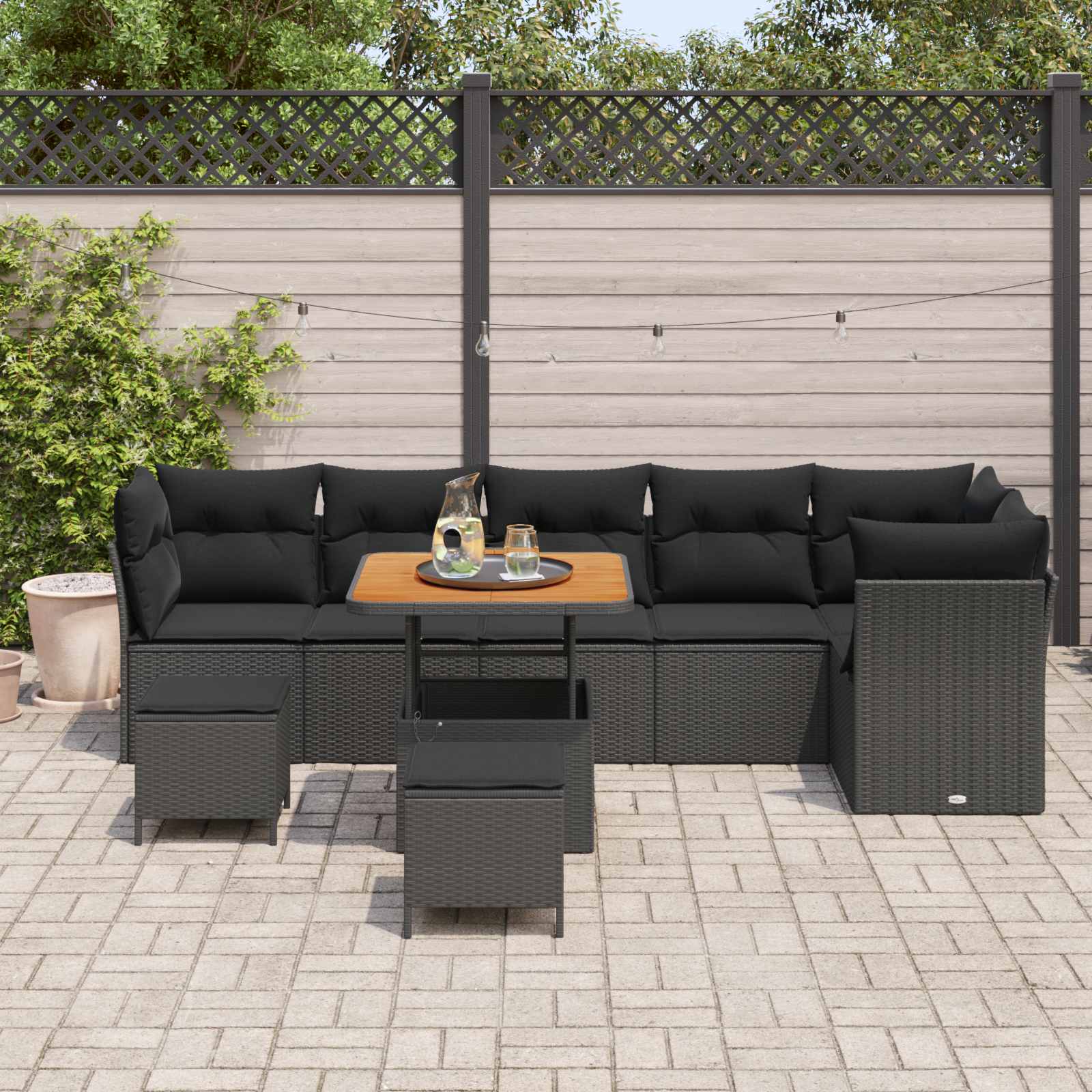 Havesofa Sæt 9 pcs Sort polyrattan