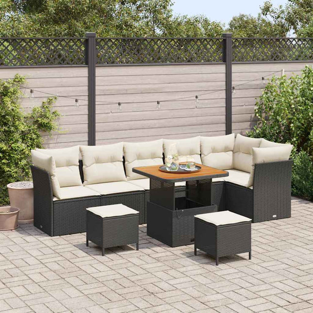 Havesofa Sæt 9 pcs Sort polyrattan