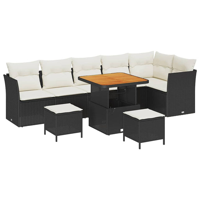 Havesofa Sæt 9 pcs Sort polyrattan