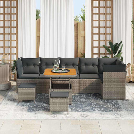 Havesofa Sæt 9 pcs Grå polyrattan