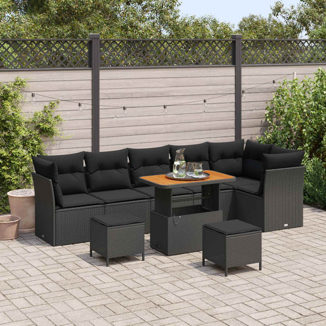 Havesofa Sæt 9 pcs Sort polyrattan