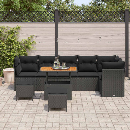 Havesofa Sæt 9 pcs Sort polyrattan
