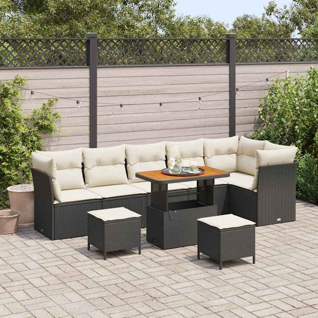 Havesofa Sæt 9 pcs Sort polyrattan