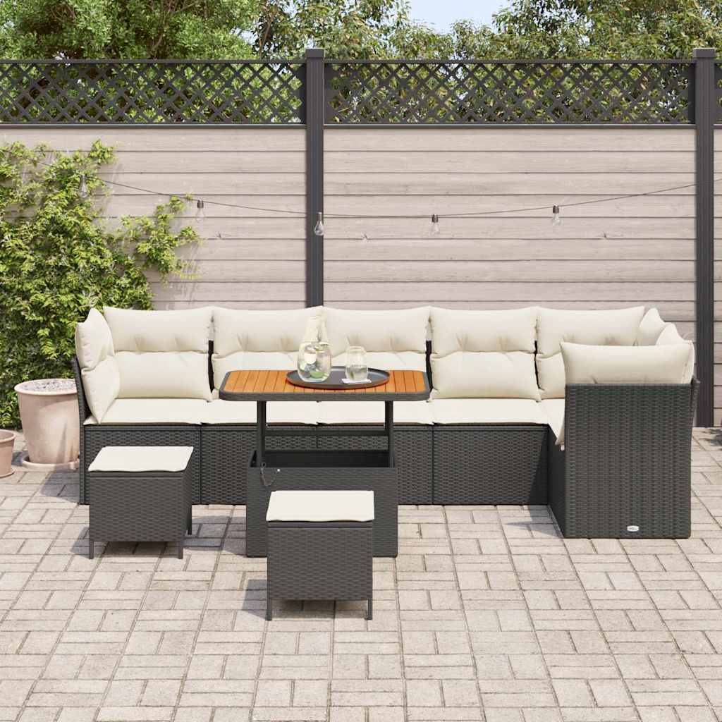 Havesofa Sæt 9 pcs Sort polyrattan