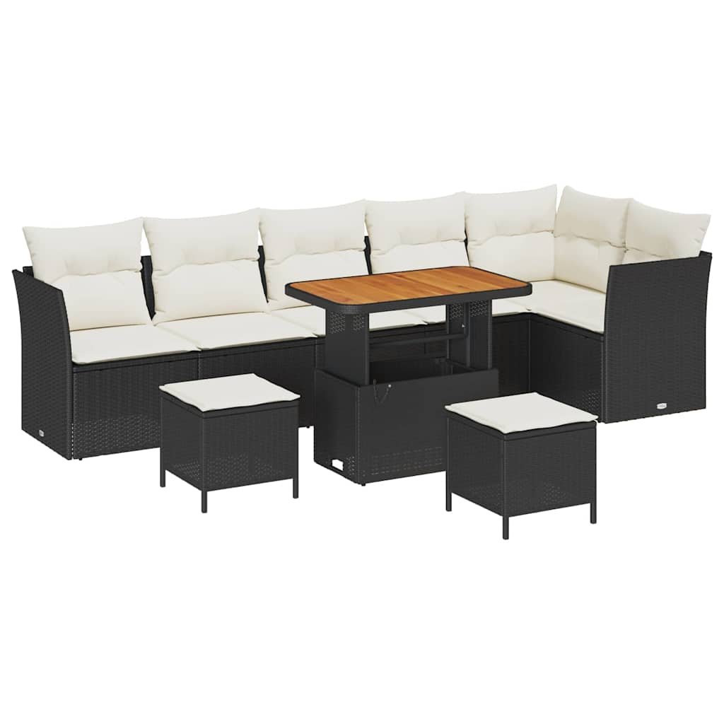 Havesofa Sæt 9 pcs Sort polyrattan