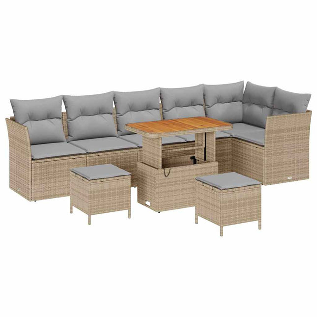 Havesofa Sæt 8 pcs Beige polyrattan