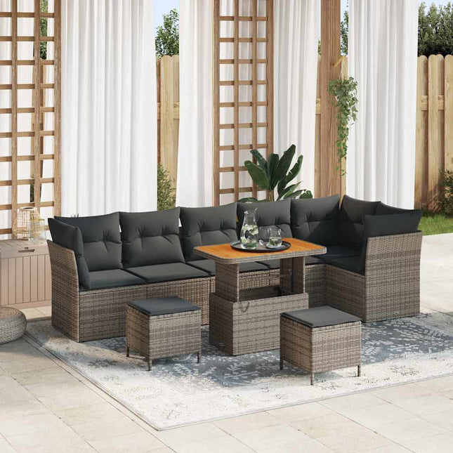 Havesofa Sæt 9 pcs Grå polyrattan
