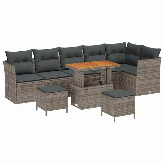 Havesofa Sæt 9 pcs Grå polyrattan
