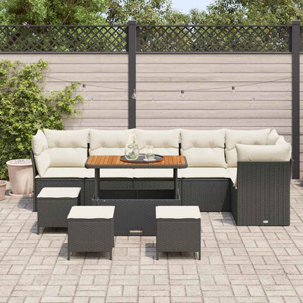 Havesofa Sæt 10 stk. Sort polyrattan