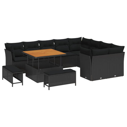 Havesofa Sæt 12 pcs Sort polyrattan