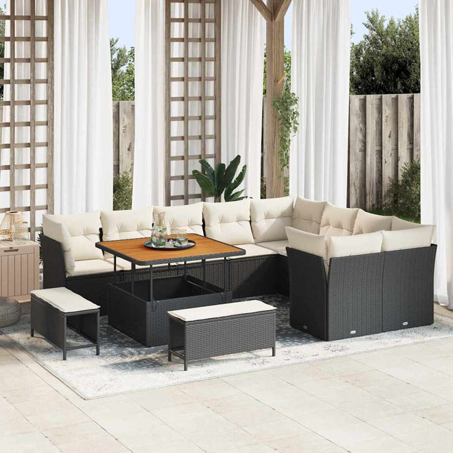 Havesofa Sæt 12 pcs Sort polyrattan