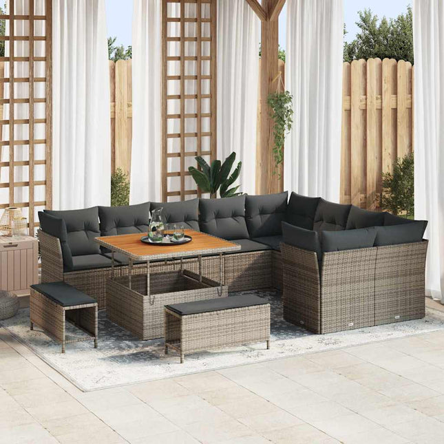 Havesofa Sæt 12 pcs Grå polyrattan