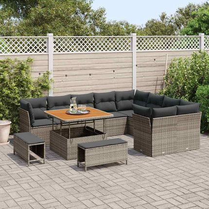 Havesofa Sæt 12 stk. Grå polyrattan