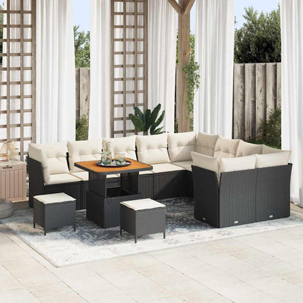 Havesofa Sæt 12 stk. Sort polyrattan