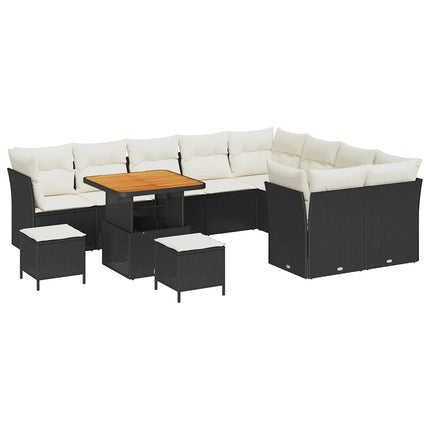 Havesofa Sæt 12 stk. Sort polyrattan