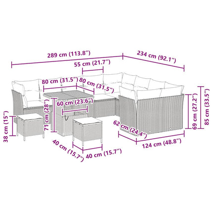 Havesofa Sæt 12 stk. Sort polyrattan