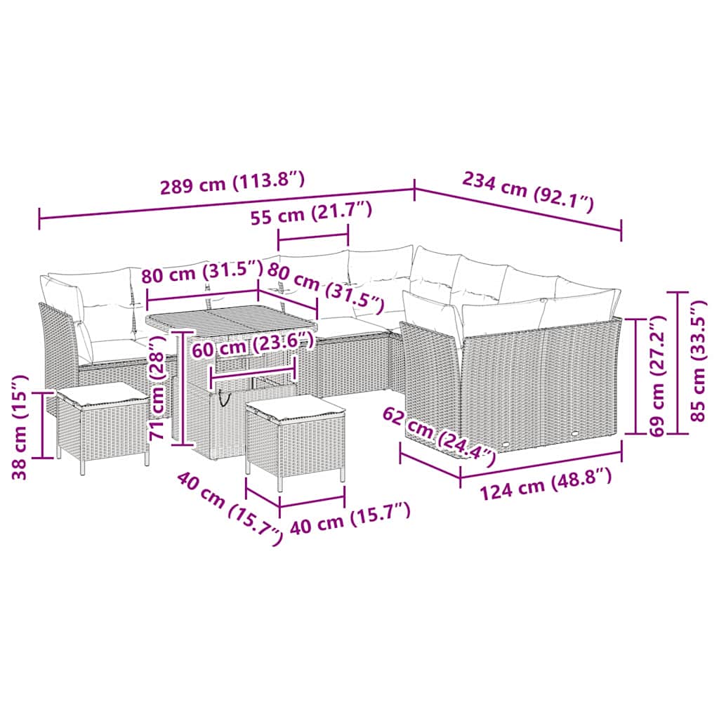 Havesofa Sæt 12 pcs Sort polyrattan