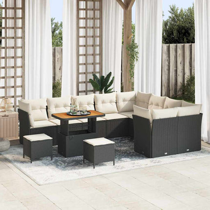 Havesofa Sæt 12 stk. Sort polyrattan