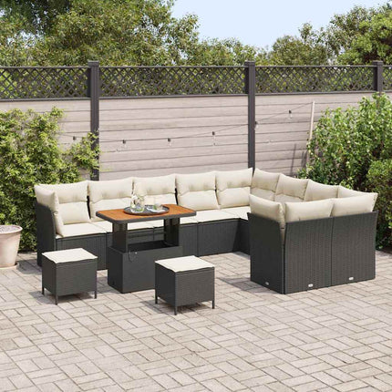 Havesofa Sæt 12 stk. Sort polyrattan