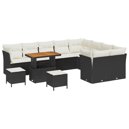 Havesofa Sæt 12 stk. Sort polyrattan