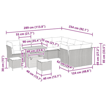 Havesofa Sæt 12 stk. Sort polyrattan