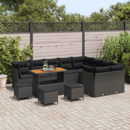 Havesofa Sæt 13 pcs Sort polyrattan
