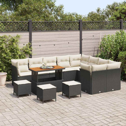 Havesofa Sæt 13 pcs Sort polyrattan
