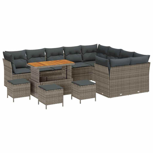 Havesofa Sæt 13 pcs Grå polyrattan