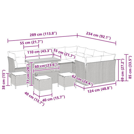 Havesofa Sæt 13 pcs Grå polyrattan