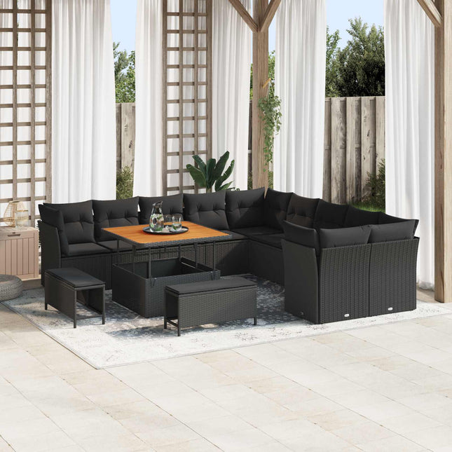 Havesofa Sæt 13 pcs Sort polyrattan