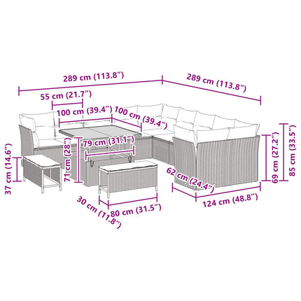 Havesofa Sæt 13 pcs Sort polyrattan