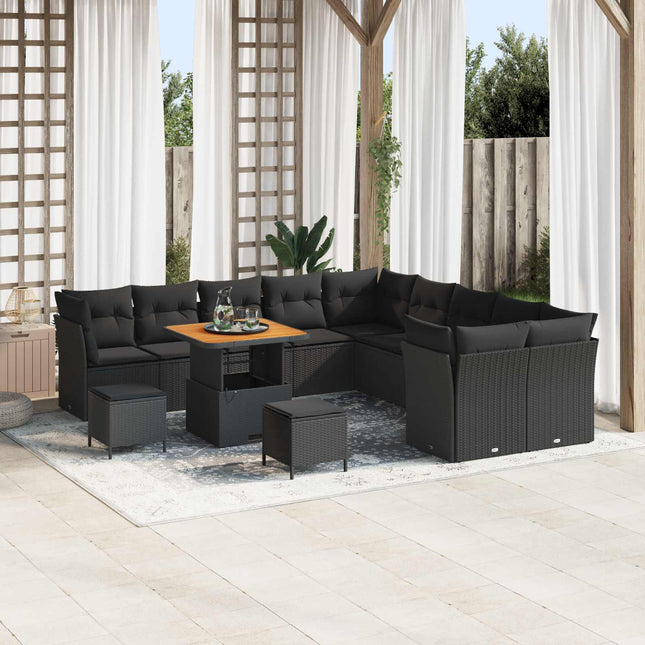 Havesofa Sæt 13 pcs Sort polyrattan