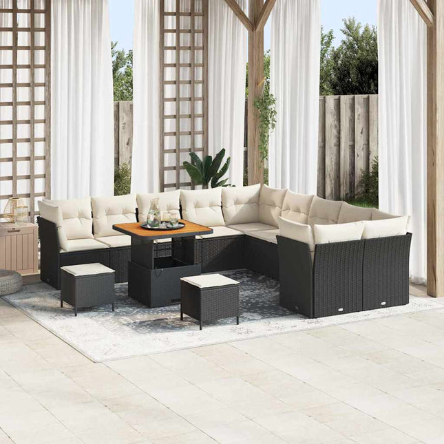 Havesofa Sæt 13 pcs Sort polyrattan