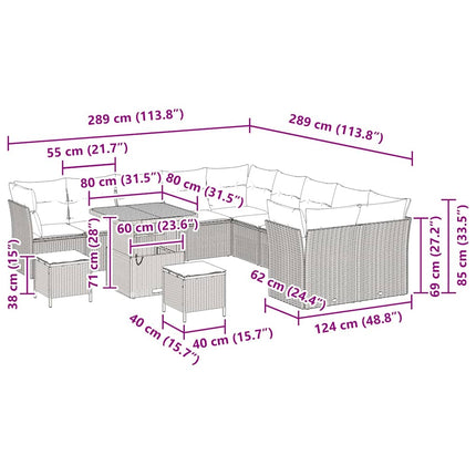 Havesofa Sæt 13 pcs Sort polyrattan