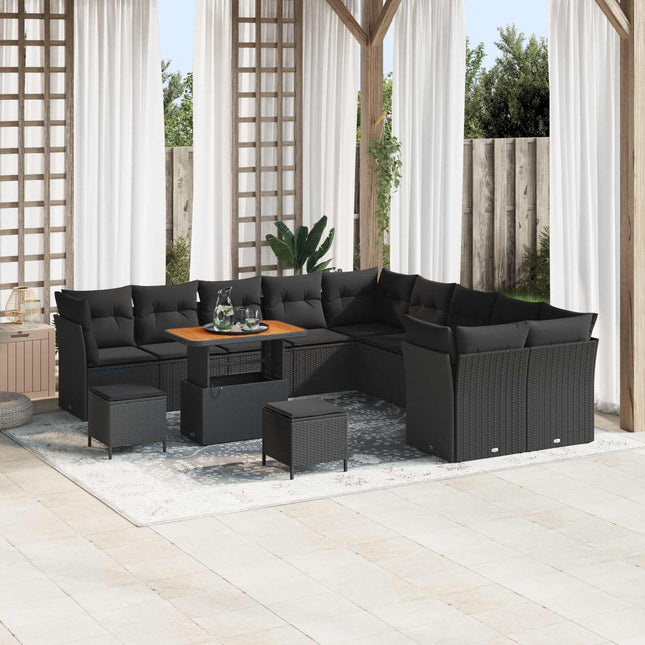 Havesofa Sæt 13 pcs Sort polyrattan